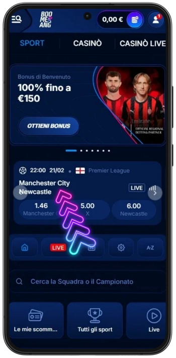 Scegliere un evento sportivo su Boomerang Bet